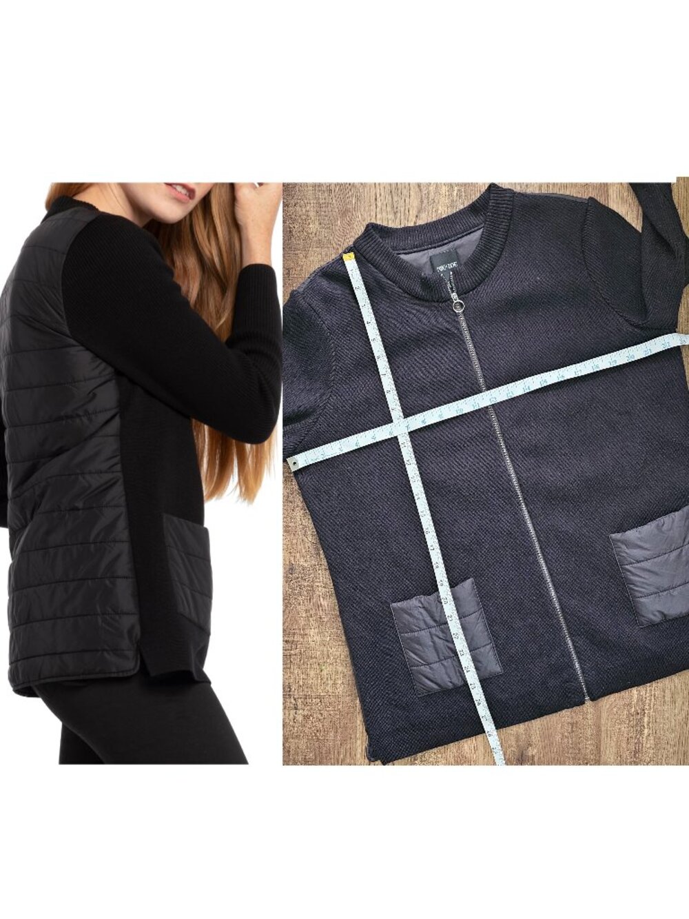 Nic+Zoe All Around Zip Front Sweater Quilted Puffer Back Jacket Cardigan XL